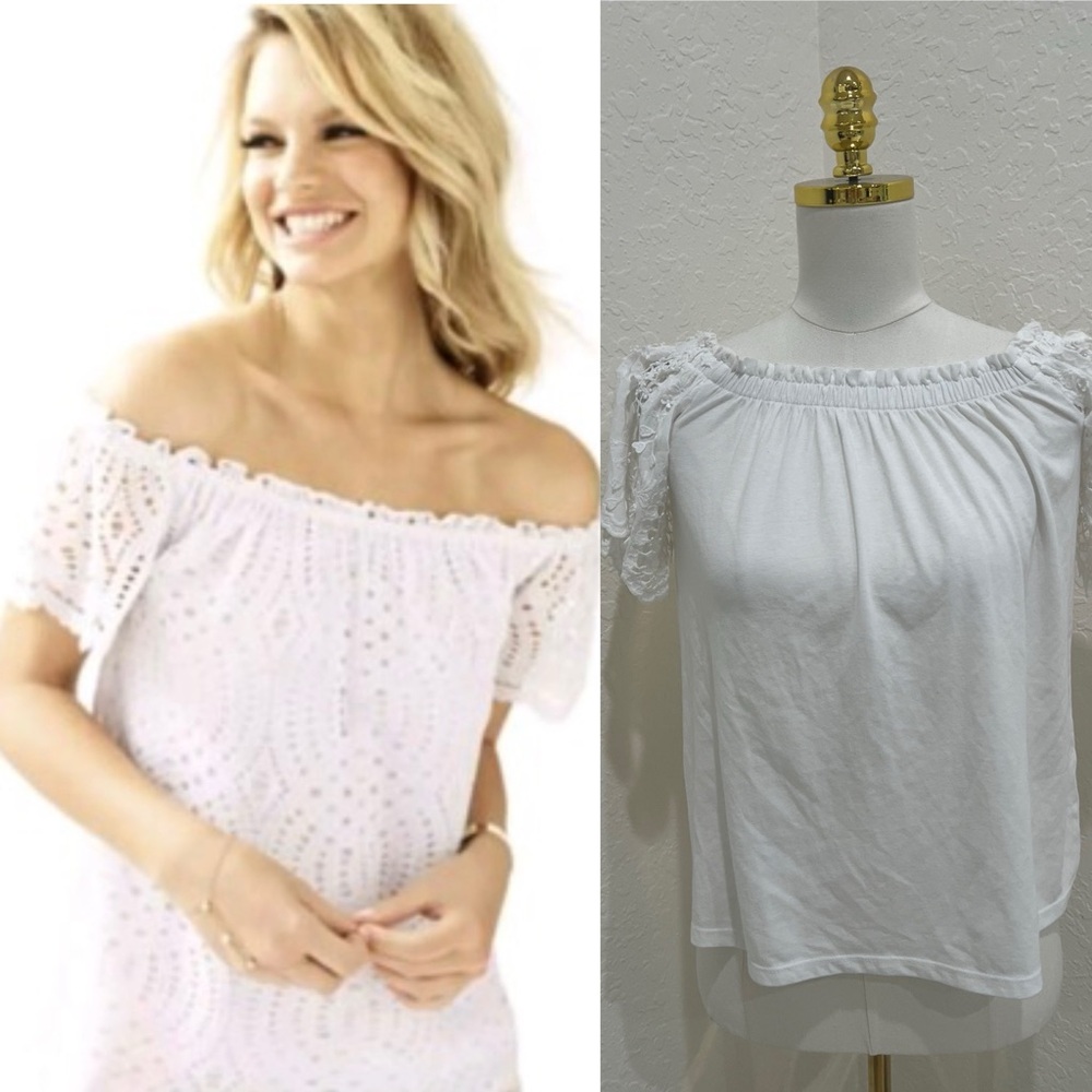 Lilly Pulitzer White Off-Shoulder Lace Blouse